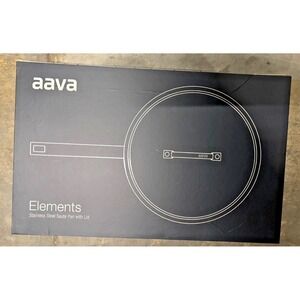 NIB HTF AAVA  Elements Stainless Steel Fry Pan With Lid Silver  Straight Edges